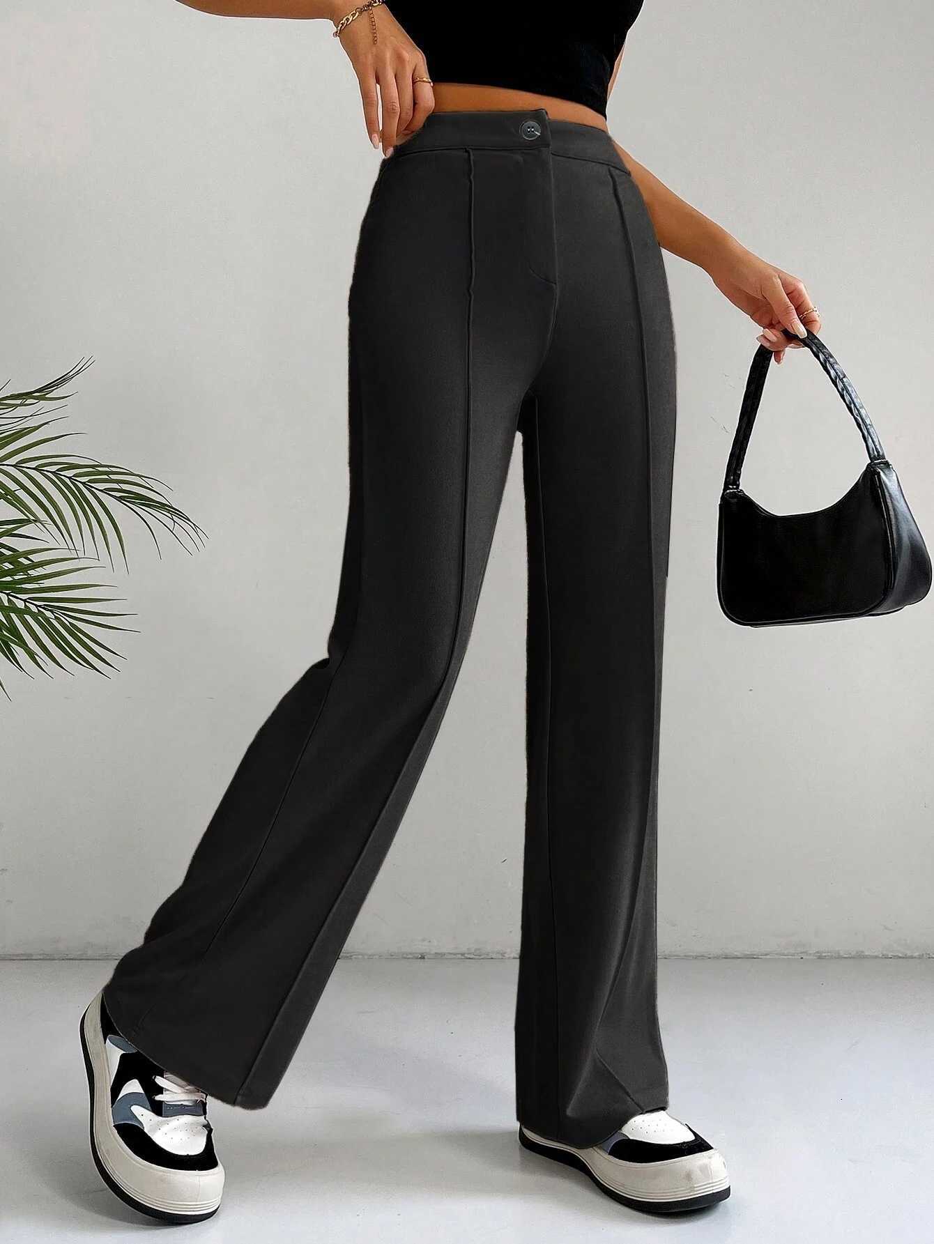 Womens Plain High Waist Straight Leg Pants Chic Casual Comfy Zipper Button Trousers for Daily Wear Pants for WomenT251022