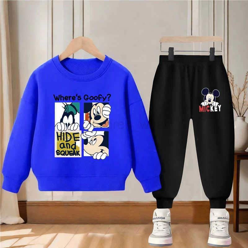 Disney Spring and Autumn Mickey Printed Boys 2piece Set Childrens Casual Sweatshirt Set Kids Hoodie Set New Style Tracksuit H251022