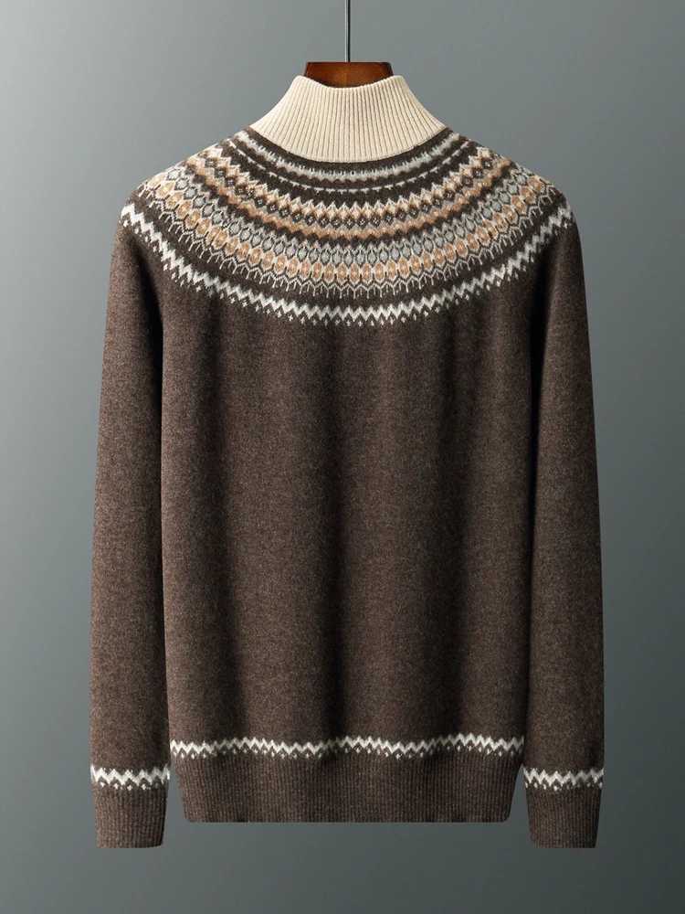 American Retro Mens Sweater Autumn Winter Clothing 100 Merino Wool Sweater Knitted Inside Join Pullover Half Zip Trend ThickedXJ251022