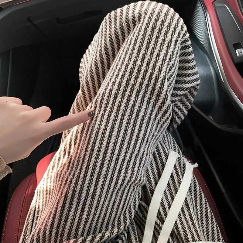 Spring Autumn Pants Women Retro Striped Knited Casual Daily Simple High Waist Wide Leg Trousers Stylish Temper Female AllmatchT251022