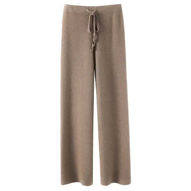 Soft Knitted Pants Womens AutumnWinter Outerwear Hanging Knitted Wide Leg Pant White Floor Pants Straight Leg PantsT251022
