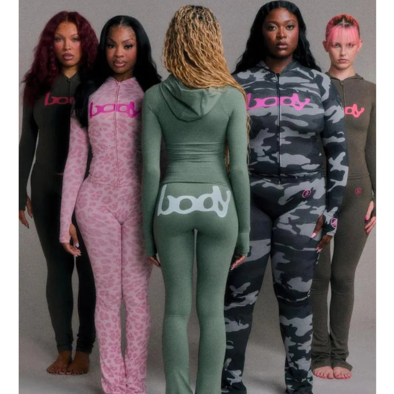 Womens Tracksuits Two Pieces Set 2025 Autumn New Fashion Versatile Sexy Letter Print Hooded Long Sleeve Cardigan Top And Pants Set 10 Colours