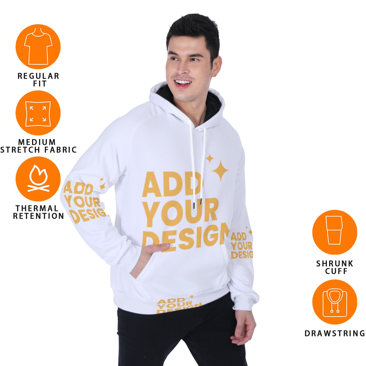 DHgatepod Men's Heavyweight Fleece Hoodie - 320GSM Plush Lined All-Over Print Raglan Sleeve Pullover