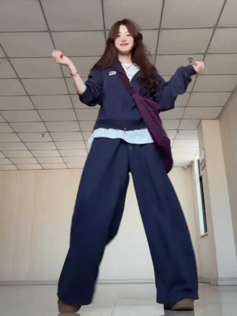 Tibetan Blue Womens Sportswear Set Korean Style Lazy Student Hooded Hoodie Sweatpants Loose Casual TwoPiece Spring OutfitT251022