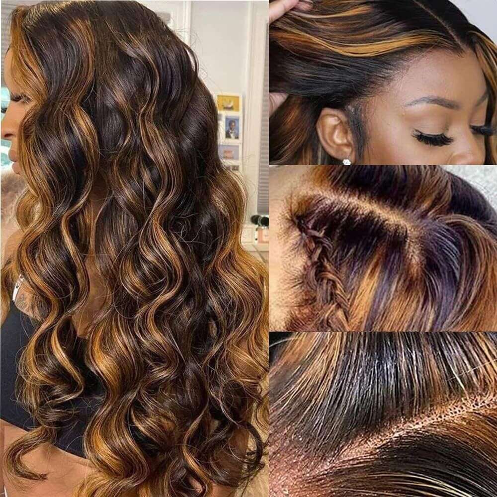 Synthetic For Women Piano Color Middle Part Long Curly Hair Big Waves Machine-Made Wig