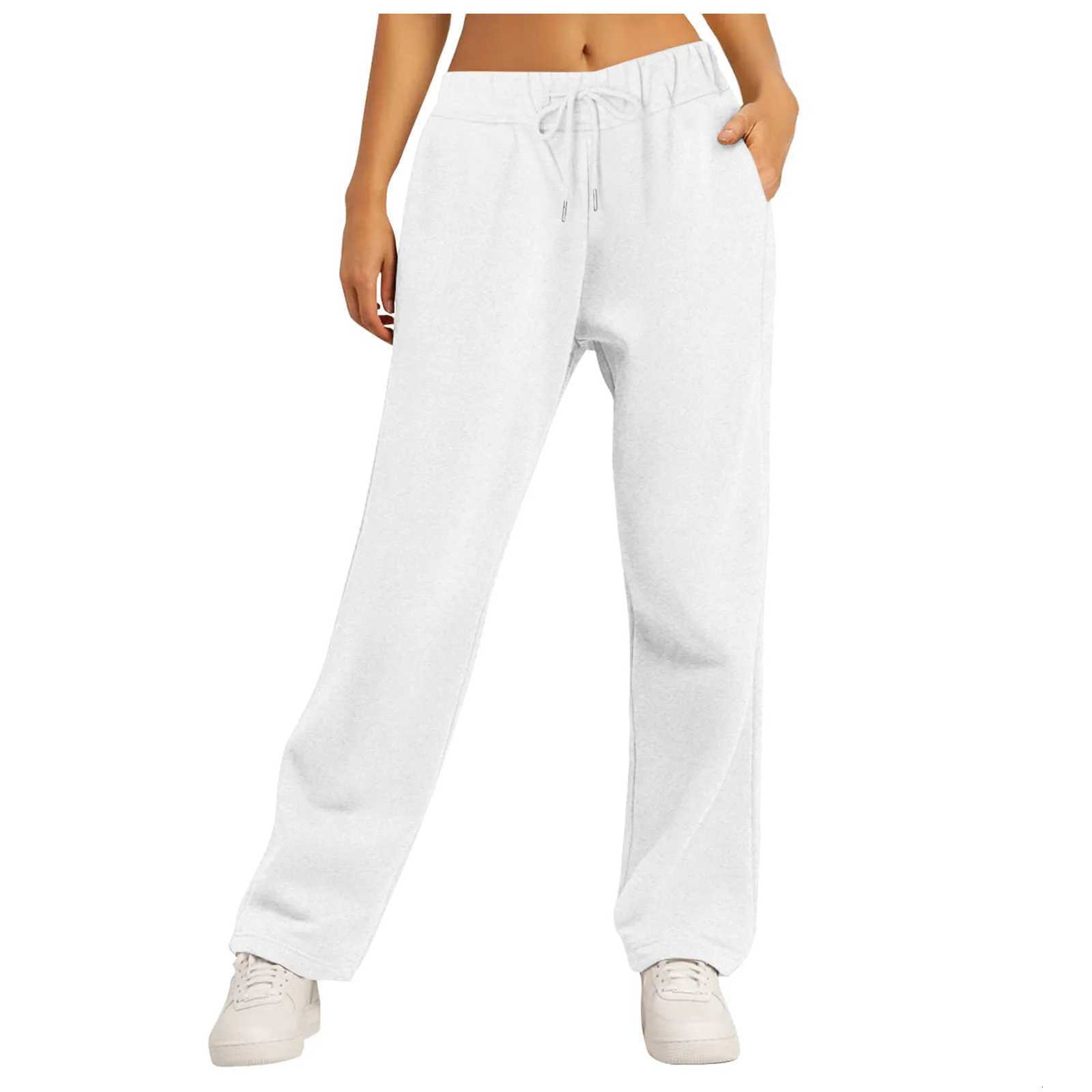 Fashion Womens Winter Sweatpants Solid Color Casual Fleece Sweatpants Outdoor Travel Camping Wide Leg Straight PantsT251022