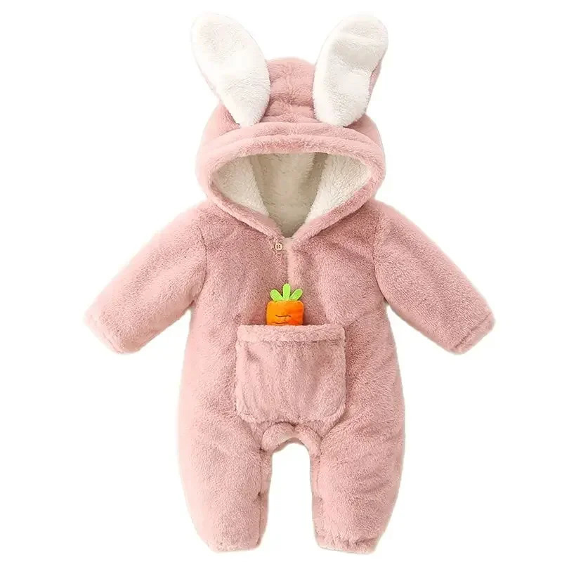 Baby Rompers Winter Warm Coral Fleece born Girl Clothes Cartoon Rabbit Coats Infant Jumpsuit Animal Overalls Pajamas 251022