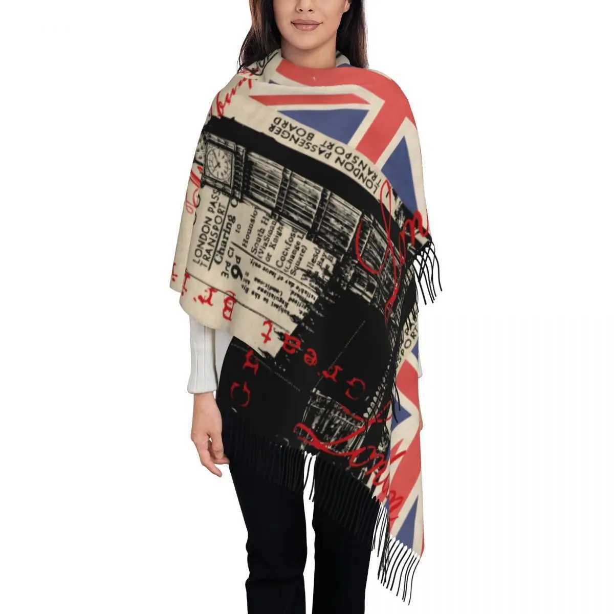 Custom Retro Vintage London Tassel Scarf Women Winter Fall Warm Shawls Wraps Female UK British Flag Scarves J251118