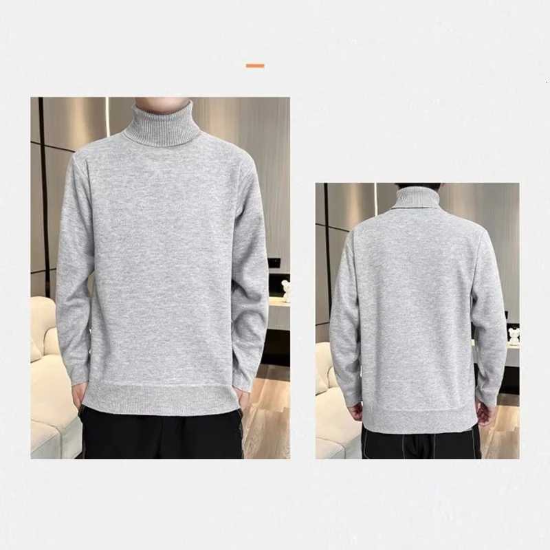 2024 Autumn Winter Mens Thermal Knitted Sweaters Stacked High Collar Pullovers Soft Korean Solid Color Long Sleeve Clothes MaleXJ251022