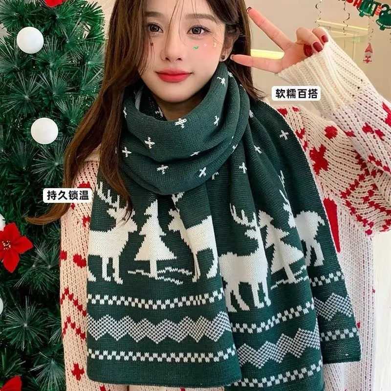 2025 new Christmas knitted scarf for women in autumn and winter warm versatile student couple Christmas gift wool scarf J251022