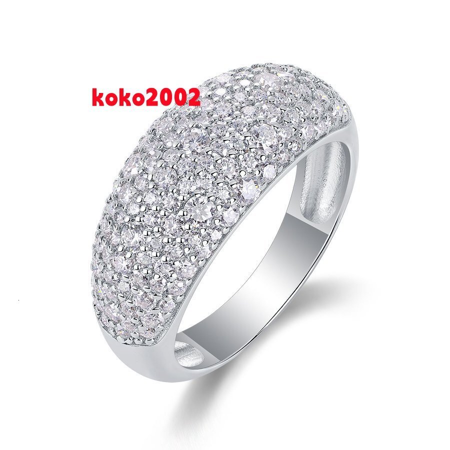 Luxury Moissanite Pav Ring S925 Sterling Silver 18K White Gold Plated Elegant Dome Design Jewelry for Women