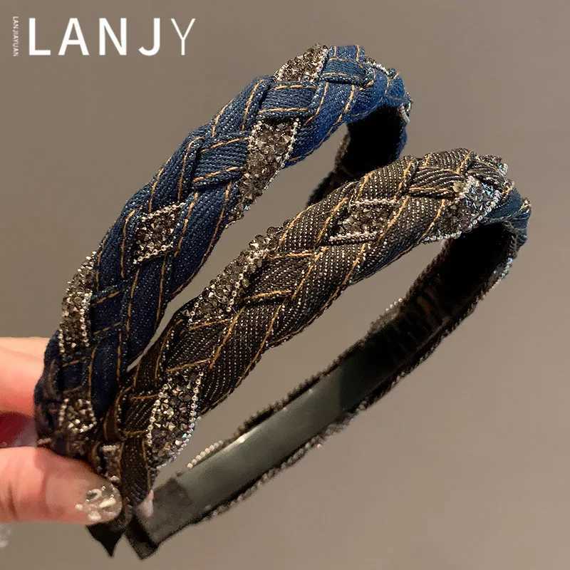 French Vintage Headband hair woman Denim Blue Rhinestone Wrapped Hair Bands Korean style Fried Dough Twists Braid Hair clips V251022