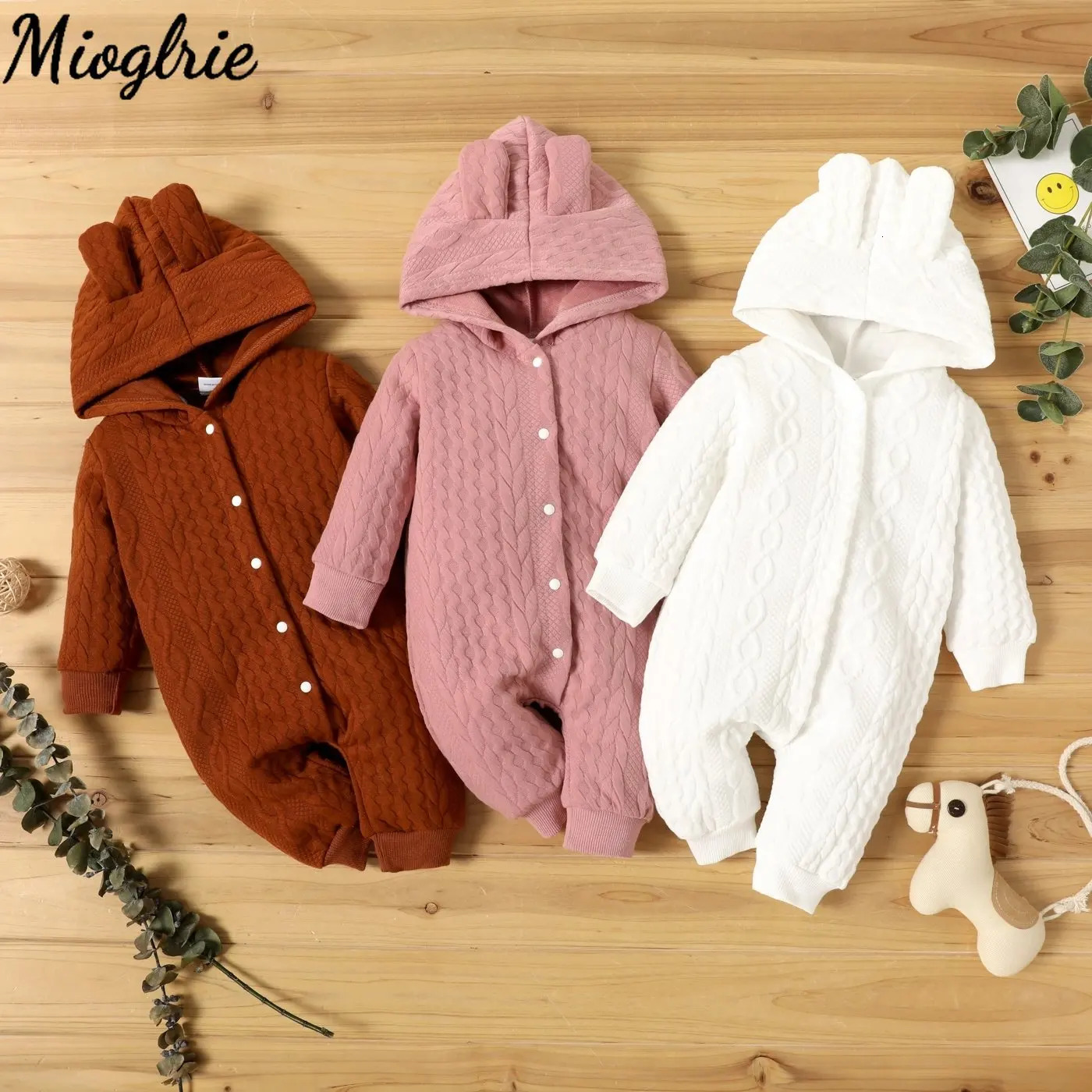 Autumn Winter born Baby Romper Boys Girls Lovely Ears Hooded Long Sleeve Infant Bodysuit Warm Jumpsuit Toddler Girl Clothes 251022