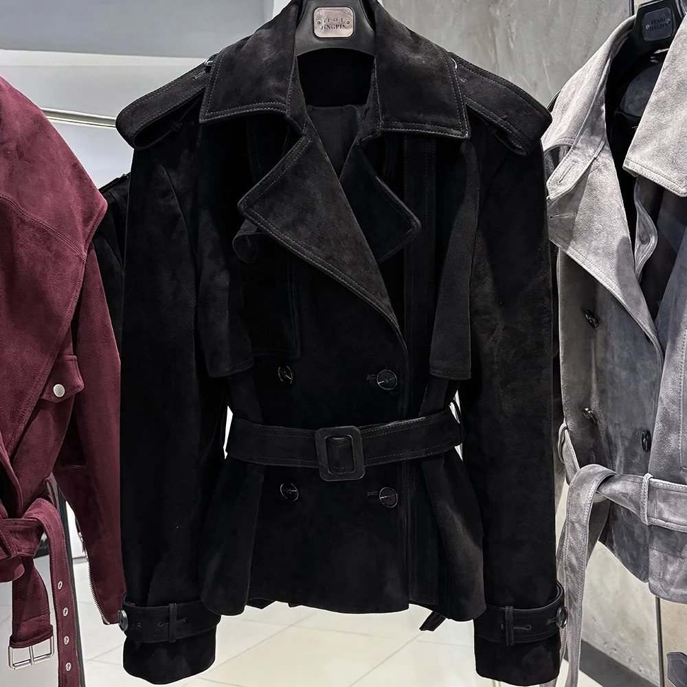 YOLOAgain Double Breasted Croc Pattern Leather Jacket Women Autumn Genuine Ladies 251021