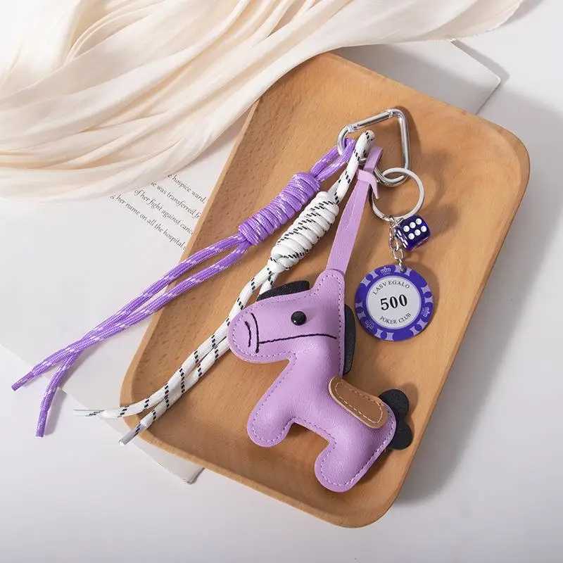 1 Piece Leather Pony Keychain Braided Rope Backpack Pendant For Phone Bag Hanging Accessories DIY Decoration 111