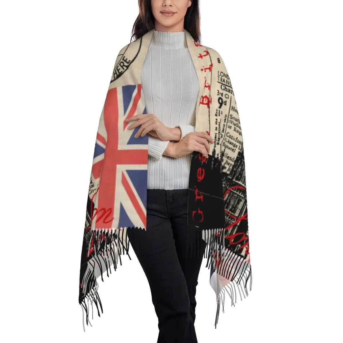 Custom Retro Vintage London Tassel Scarf Women Winter Fall Warm Shawls Wraps Female UK British Flag Scarves J251118