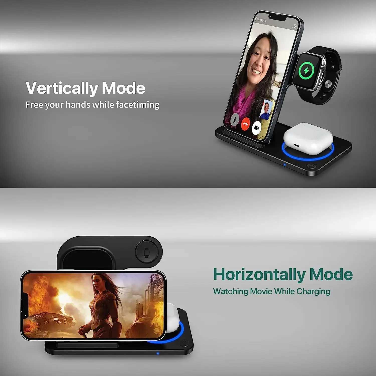 30W LED Fast Wireless Charger Stand 3 in 1 Foldable Charging Station for IPhone 15 14 13 12 11 Watch 9 8 7 6 5 Airpods Pro J251114