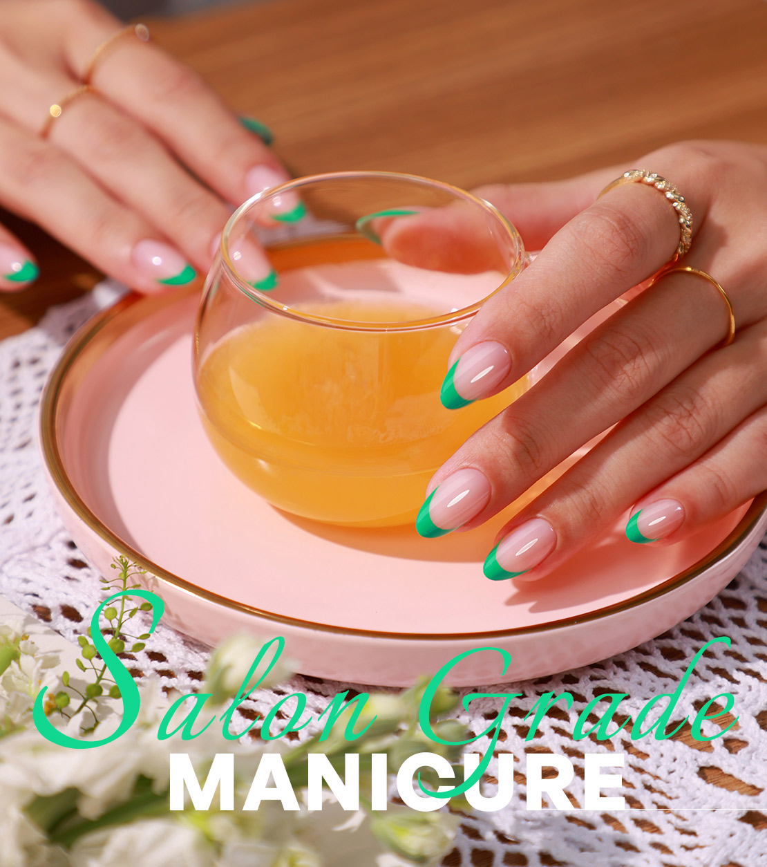 green french versatile daily commuter press ons nails green french edge press artificial nail soft gel nails designed for womens daily wear parties an