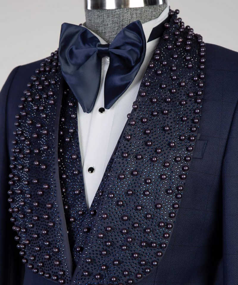 Luxurious 3 Pieces Men Wedding Tuxedos Shawl Lapel Single Breasted Jacket Sets Dinner Party Customized Male Prom Blazers