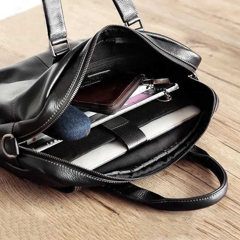 High Quality Cowhide Mens Business Handbag shoulder bag 100 Genuine leather Briefcase for men Commuting crossbody bag W251022