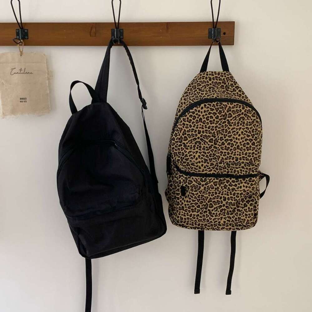 Solid Color Student Women, Large Capacity Fashionable Korean Style Laptop School Bag, Trendy Leopard Print Backpack For Women B5