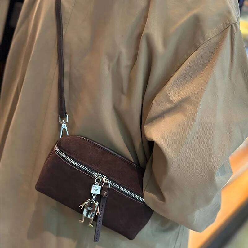 Women's Mini Suede Cowhide Leather Crossbody Handbag Designer Autumn Winter Lady Commuting Shoulder OL Phone Bag Suo251022