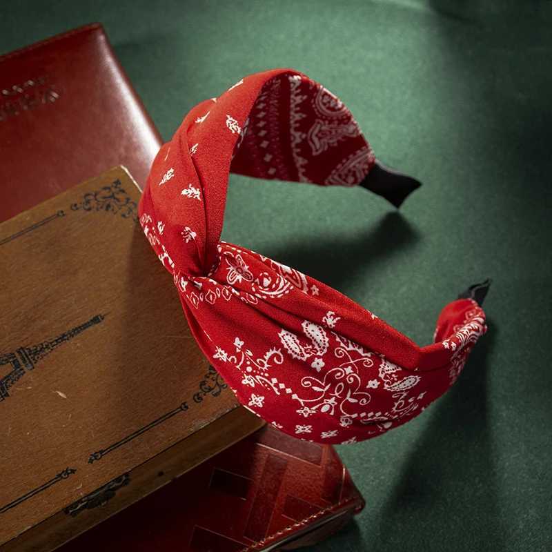 Fashion Cotton Cashew Flowers Printing Soft Wide Hairhoop Hair Accessories for Women Casual Bow Cross Ethnic Headband V251022