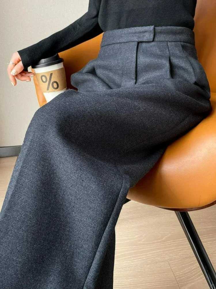 WOOL Autumn Slim High Waist Straight Womens Pants Casual Solid Color Loose Chic Female Wide Leg Pants Fashion Office LadiesT251022
