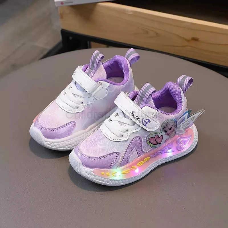 Disney Children Led Shoes Kids Girls Sneakers Frozen Elsa Princess Lighting Shoes Pink Purple Casual Sports Shoes Size 2131 H251022