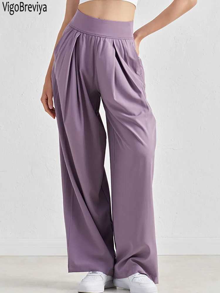 VigoBreviya 2025 Solid Loose Yoga Pants Women High Waist Pocket Fitness Sport Leggings Lady Gym Running Workout Wide Leg pantsT251022