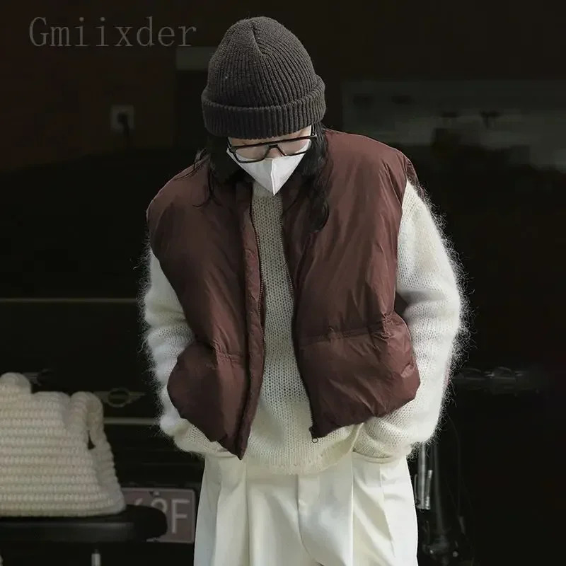 Down Padded Vest Korean Casual Oneck Down Waistcoat Loosefluffy Warm Sleeveless Top for Mwen Womens Autumn Winter Streetwear 251016