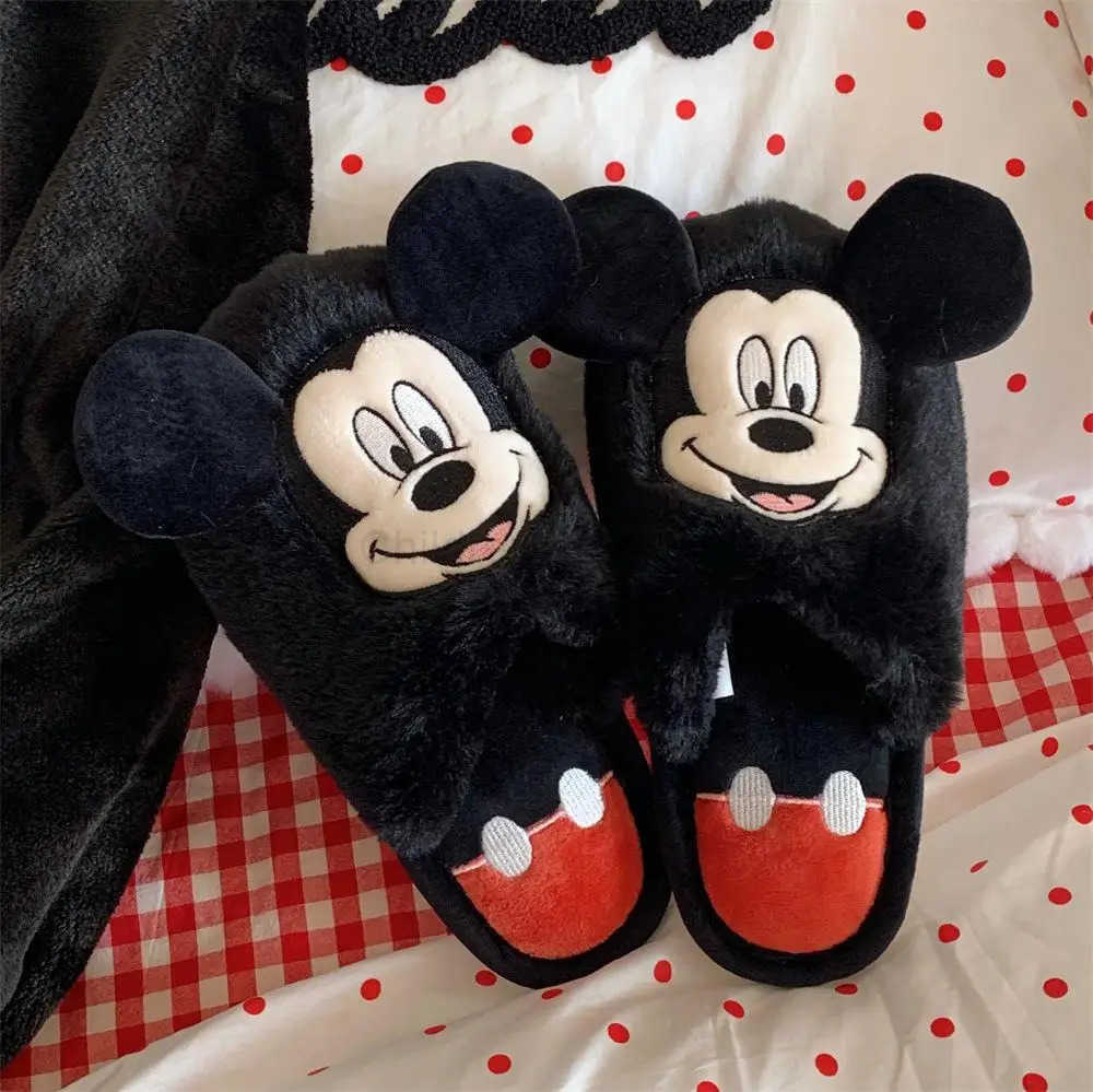 Disney 2025 Anime Mickey Minnie Cotton Couple Slippers Cartoon Men Women Winter Home Shoes Cute AntiSlip Indoor Warm Shoes H251022