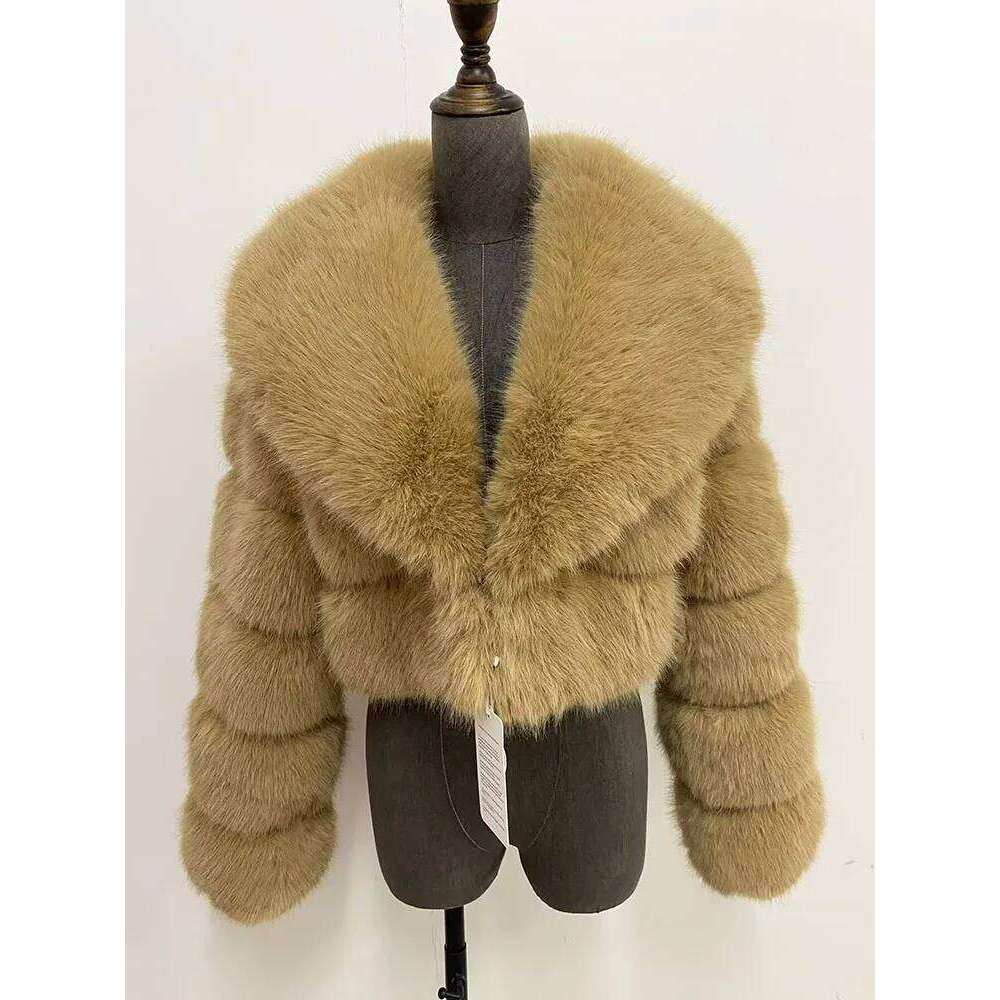 ZADORIN Big Collar Spliced Cropped Coat Woman Clothing Thicken Furry Faux Jacket Winter Fur Coats Top Mujer