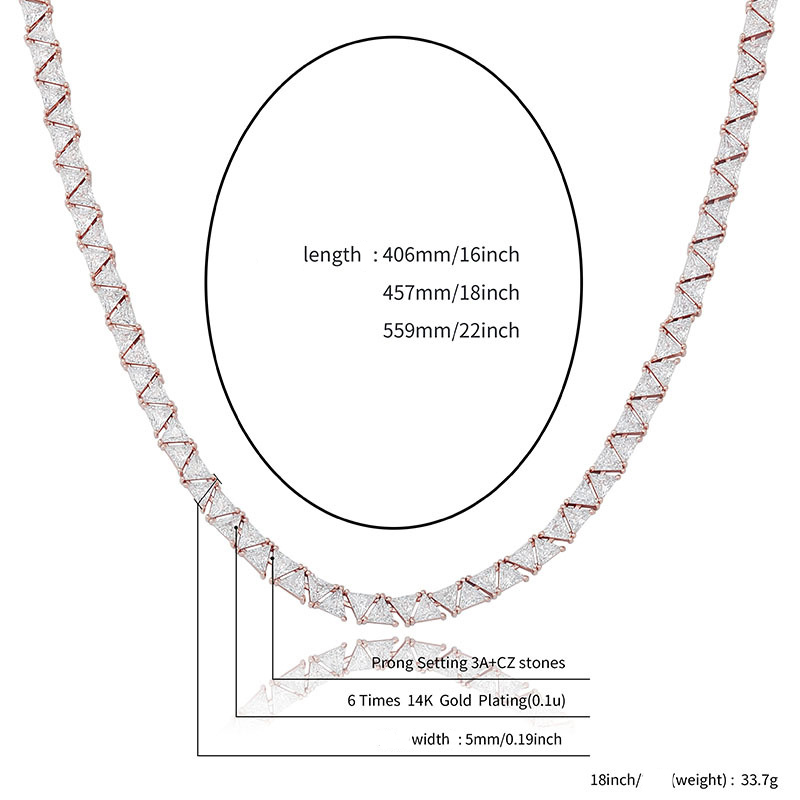 5mm Hip Hop Tennis Chains Jewelry Women Mens TopBling 5A Triangle Zircons Necklaces 14k Real Gold Plated Jewelry