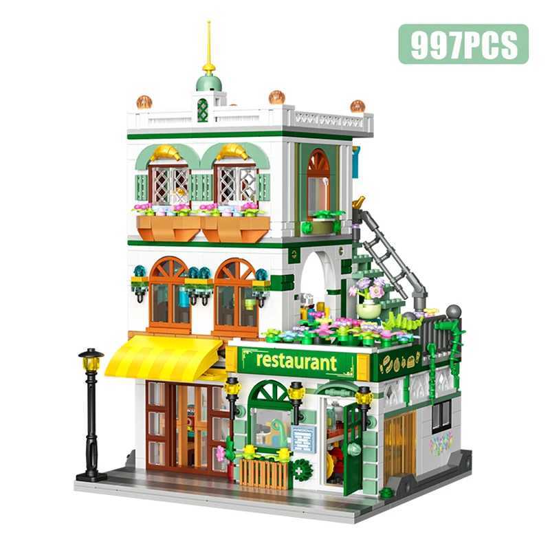 Creative 997Pcs Street View Chinese Restaurant Model Building Blocks City Three Floor Architecture Mini Bricks Toys For Kid Gift J251022