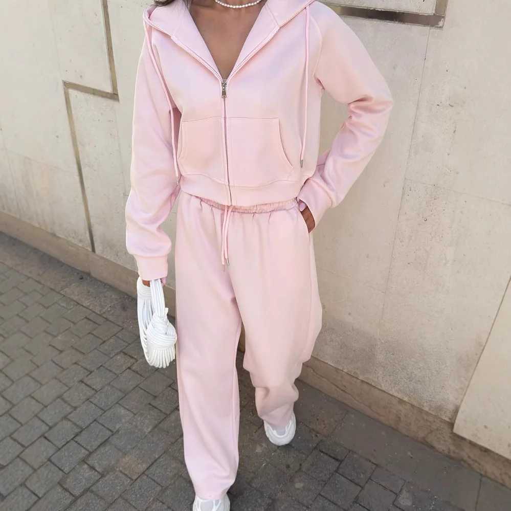 Pants Suit Women Sporty 2 Piece Sets Hoodie Coat Trousers Tracksuit Hooded Jacket Sportswear Outfits Lace Up Autumn EnsembleT251022