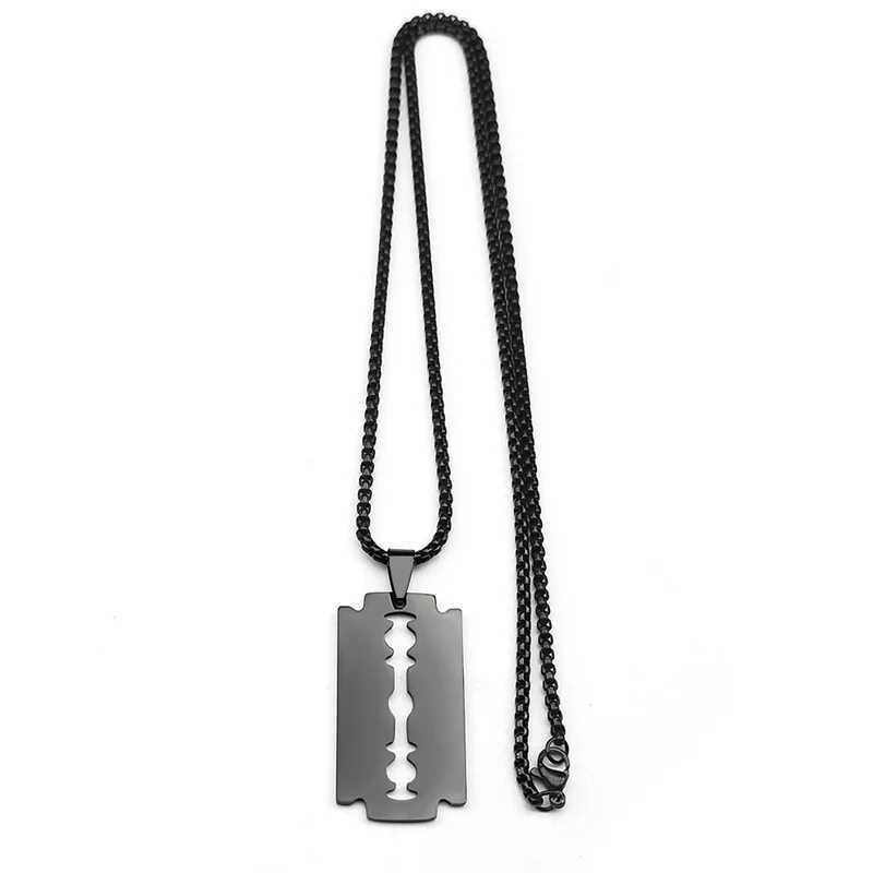 Gothic Blade Razor Pendant Necklaces Men Stainless Steel Black Goth Male Chain Necklace Grunge y2k emo Jewelry collier homme V251022