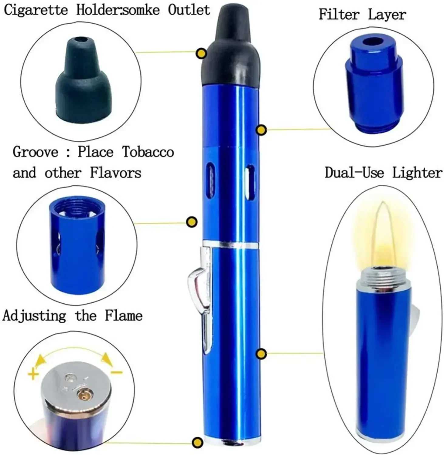 NEW Metal Direct Long Pen Spray Blue Flame Igniter Aromatherapy Lighter Portable LoopInflatable Lighter Cigarette Accessories C251022