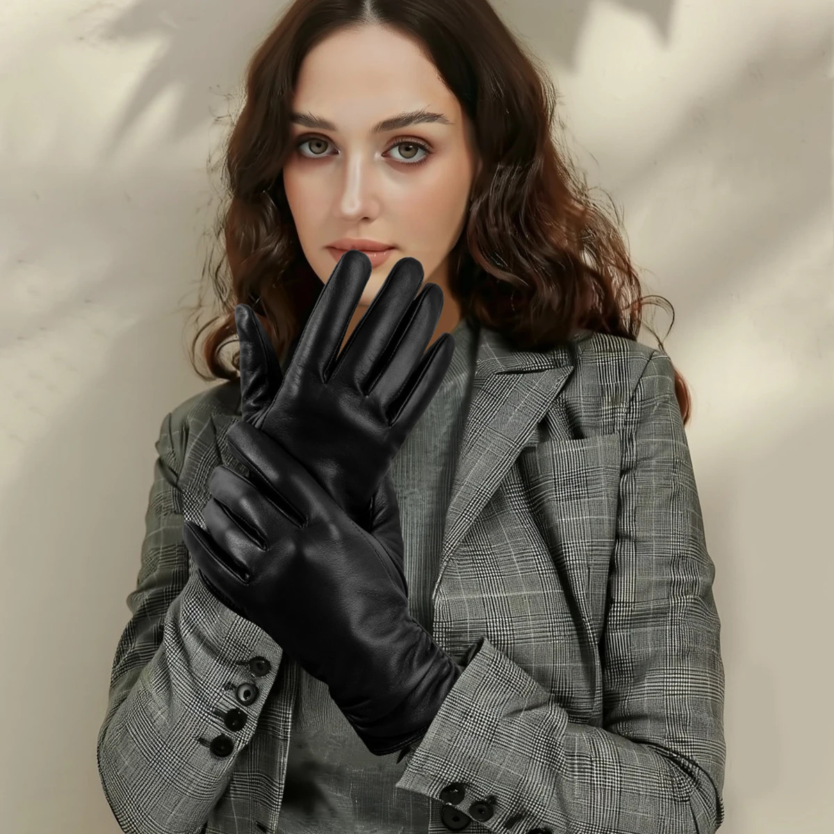 1Pair Genuine Leather Womens Winter Gloves Touchscreen Compatibility Warmth FullFinger with Plush Lined Perfect for Gifts 251021
