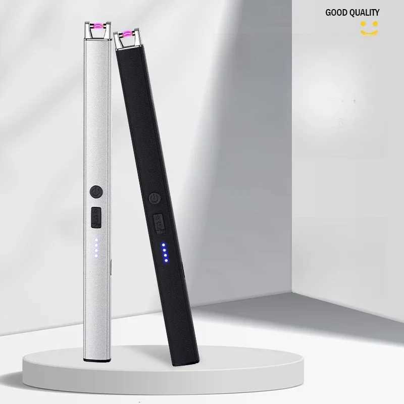 HOT Windproof Pulse Arc Ignition Electronic Lighter Safety Lock Battery Display Outdoor BBQ Kitchen Igniter USB Electric Lighter C251022