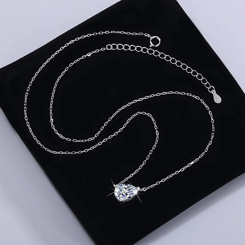 13 Waterdrop Solitaire Pendant Necklace with certificate 925 Sterling Silver Pear Cut Diamond Neckchain Woman 251010