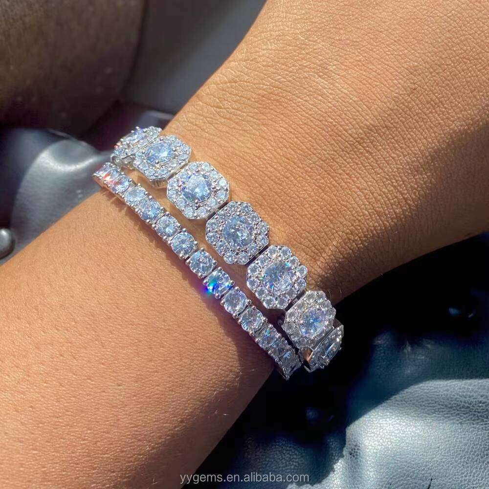 Cluster 8mm 10mm 12mm Large Tennis Chain Hand Bracelet VVS Moissanite 925 Sterling Silver Tennis Chain Mens Link Necklace