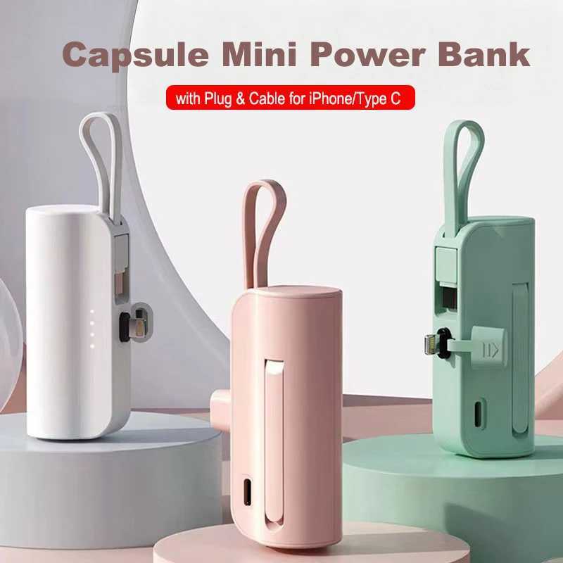 Mini Capsule Power Bank with Cable Phone Holder Portable Charger Fast Charging External Battery for iPhone J251114