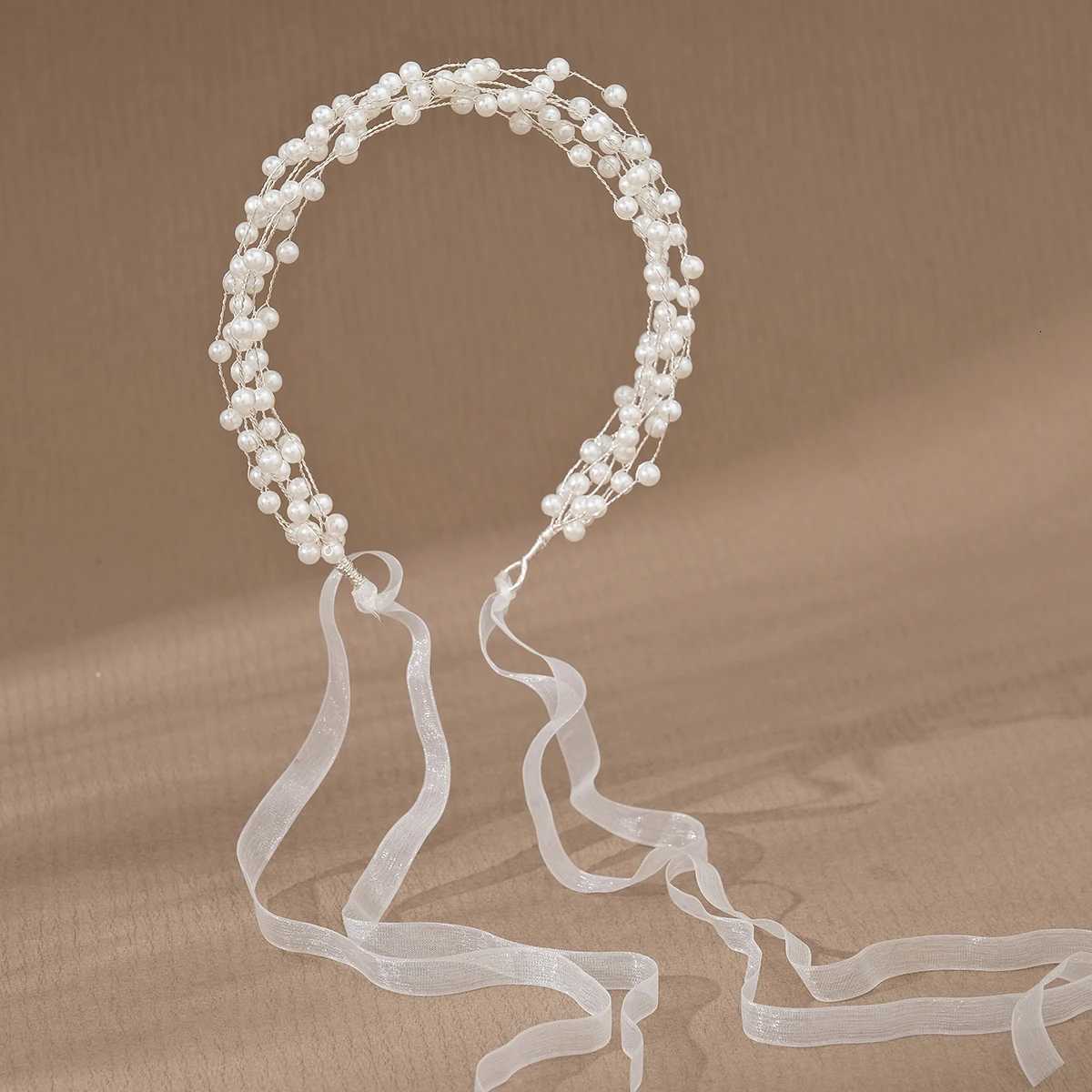 New Pearl Hair Accessories Bridal Hair Band Wedding Banquet Party Jewelry Super Fairy Braided Hair Fluttering Pearl Headband V251022