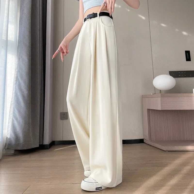 2025 New Spring Summer Casual Loose Womens Wide Leg Full Length Pants High Waist Solid Female Elegant Straight TrousersT251022