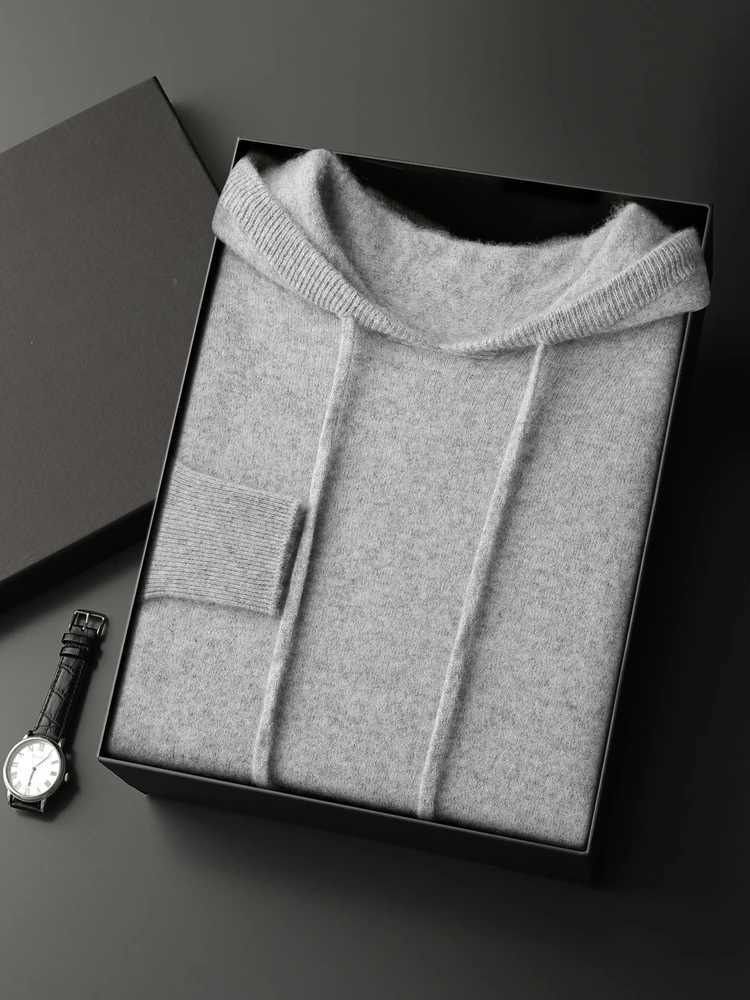 Autumn Winter Mens Sweater Loose Thicken Hooded Pullover 100 Cashmere Casual Knitwear Soft Single wear Fashion Priming TopsXJ251022