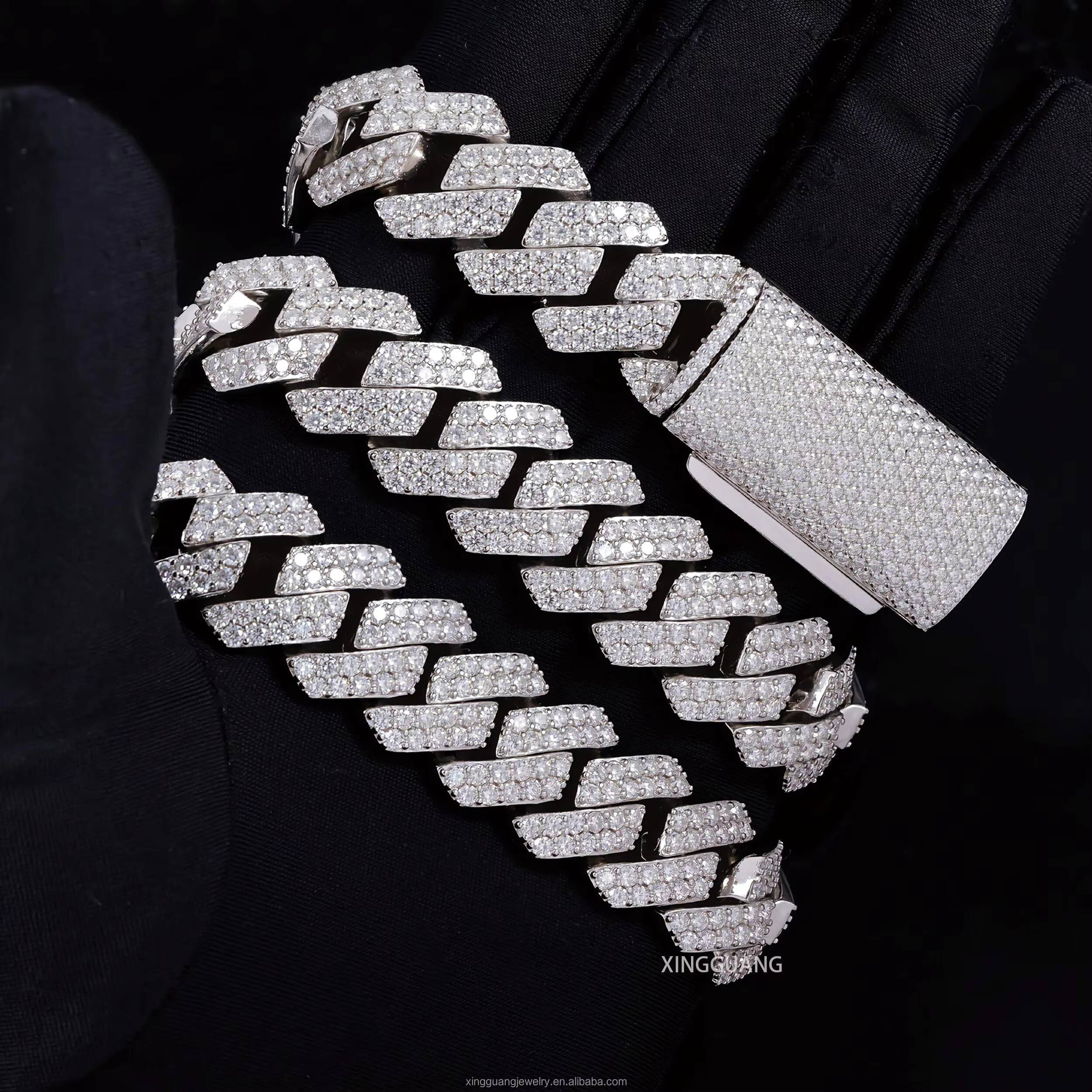 Hip Hop Jewelry 17mm Pass the Diamond Tester VVS Moissanite Men Necklace Bling Cuban Lidynamic Chain for Mens Women