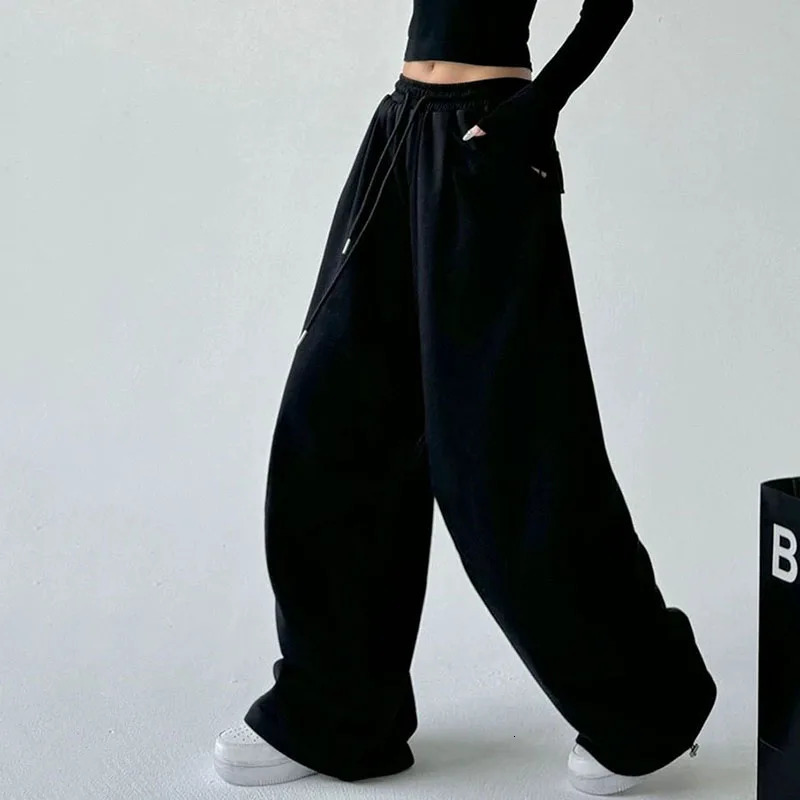 2025 Harajuku Wide Leg Sweatpants Women Streetwear Baggy Oversize Gray Sports Pants Woman Drawstring Casual Joggers Trousers 251022