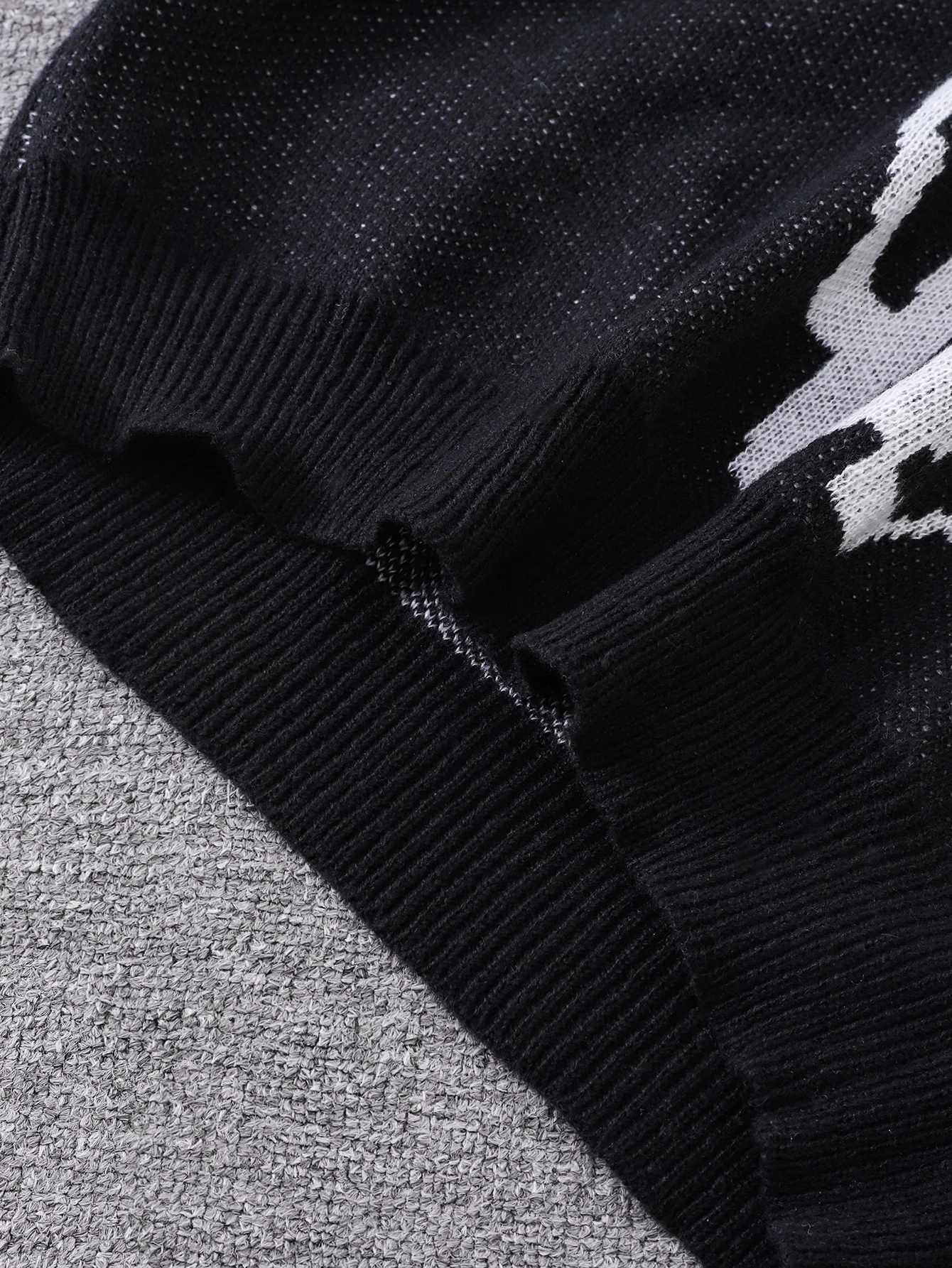 Autumn and Winter Abstract Kitten Jacquard Pattern Pullover Sweater Casual Round Neck Knitted Mens PulloverXJ251022