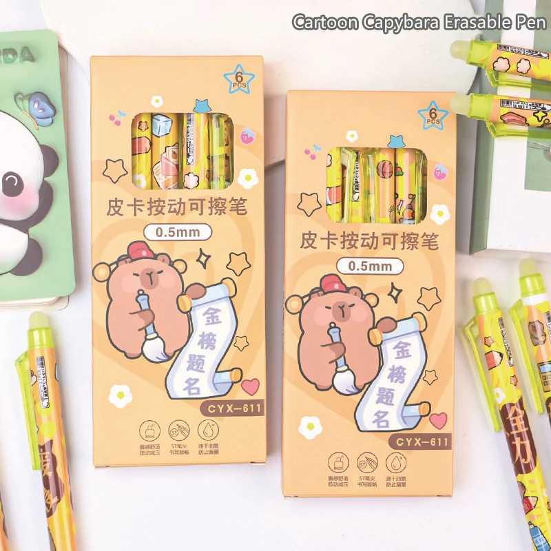 6Pcsset QuicklyDrying Pressing Neutral Pens Writing Smooth Pens Kawaii Capybara Erasable Gel Pen Set Student Stationery Gifts J251022
